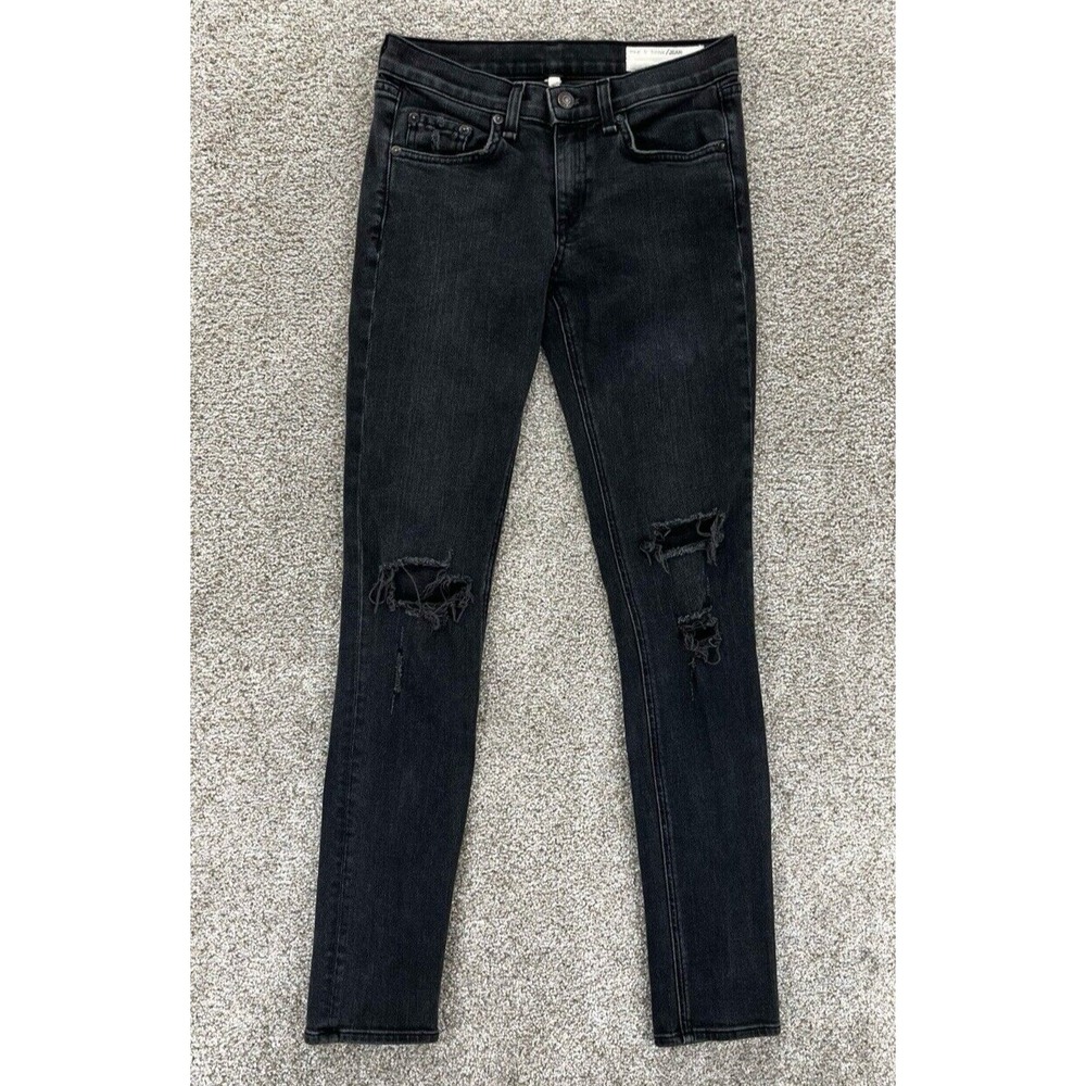 Rag & Bone Jeans Womens 25 Black Rock with Holes Wash‎ Skinny Edgy Boho USA Made